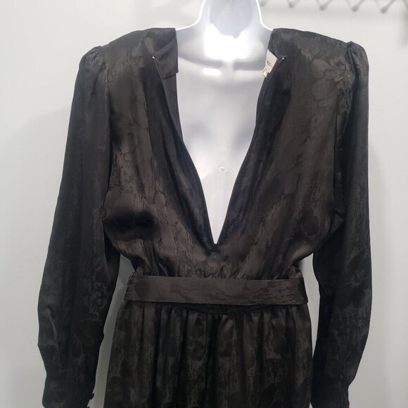 VTG 80s Cadaz Silk Dress Black Silk Floral Jacquard Gothic Glam Formal Size 14 - Picture 6 of 12